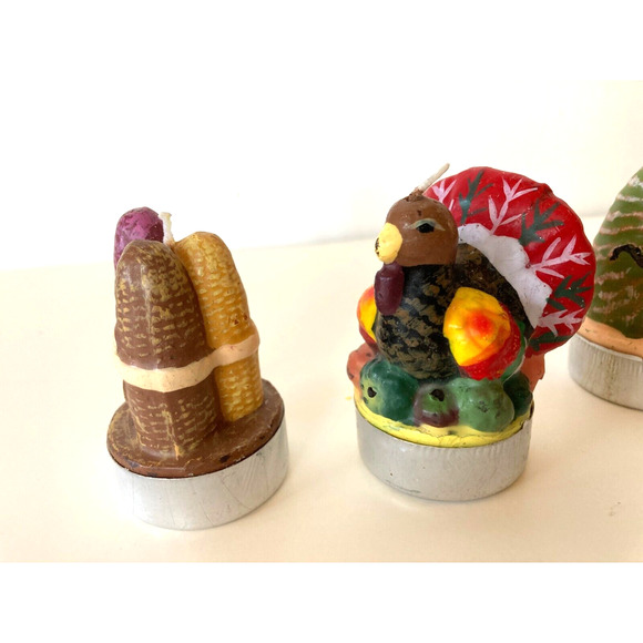 Lot 4 Miniature Thanksgiving Fall Candles Turkey Pumpin 3" Unlit - Picture 3 of 7